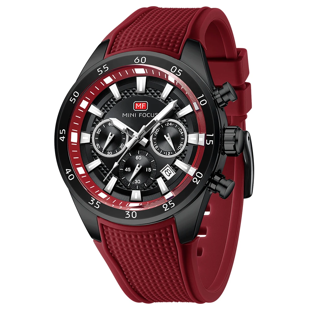 MINI FOCUS New Men’s Sport Watch – Waterproof Luminous Quartz Chronograph Watch with Silicone Strap 24H Display Wristwatch