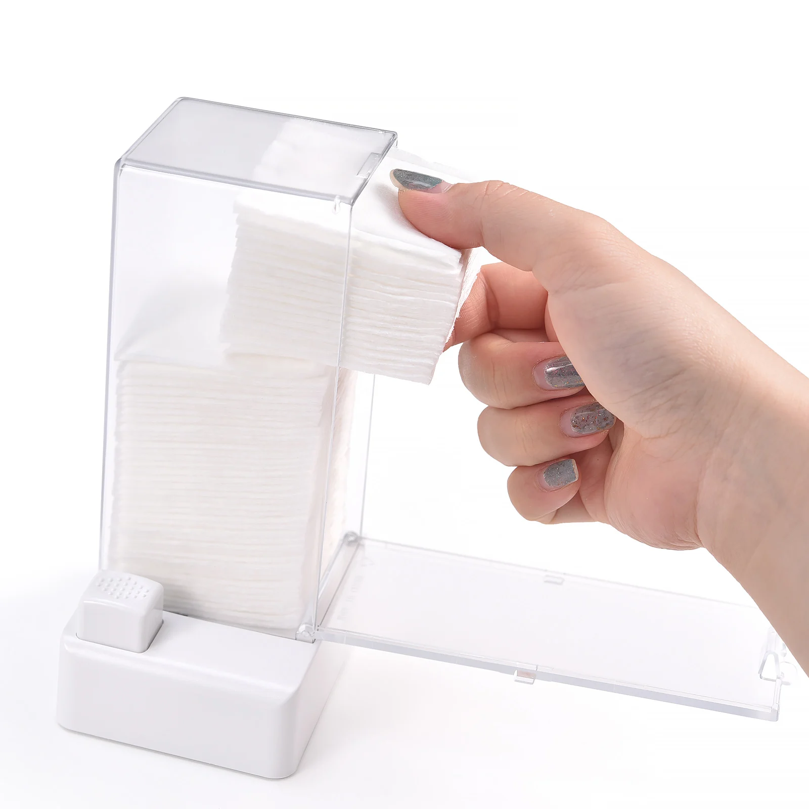 Automatic Cotton Pad Dispenser With Cotton Pads White Press Type Makeup Cotton Storage Box Desktop Cotton Container Nail Tool