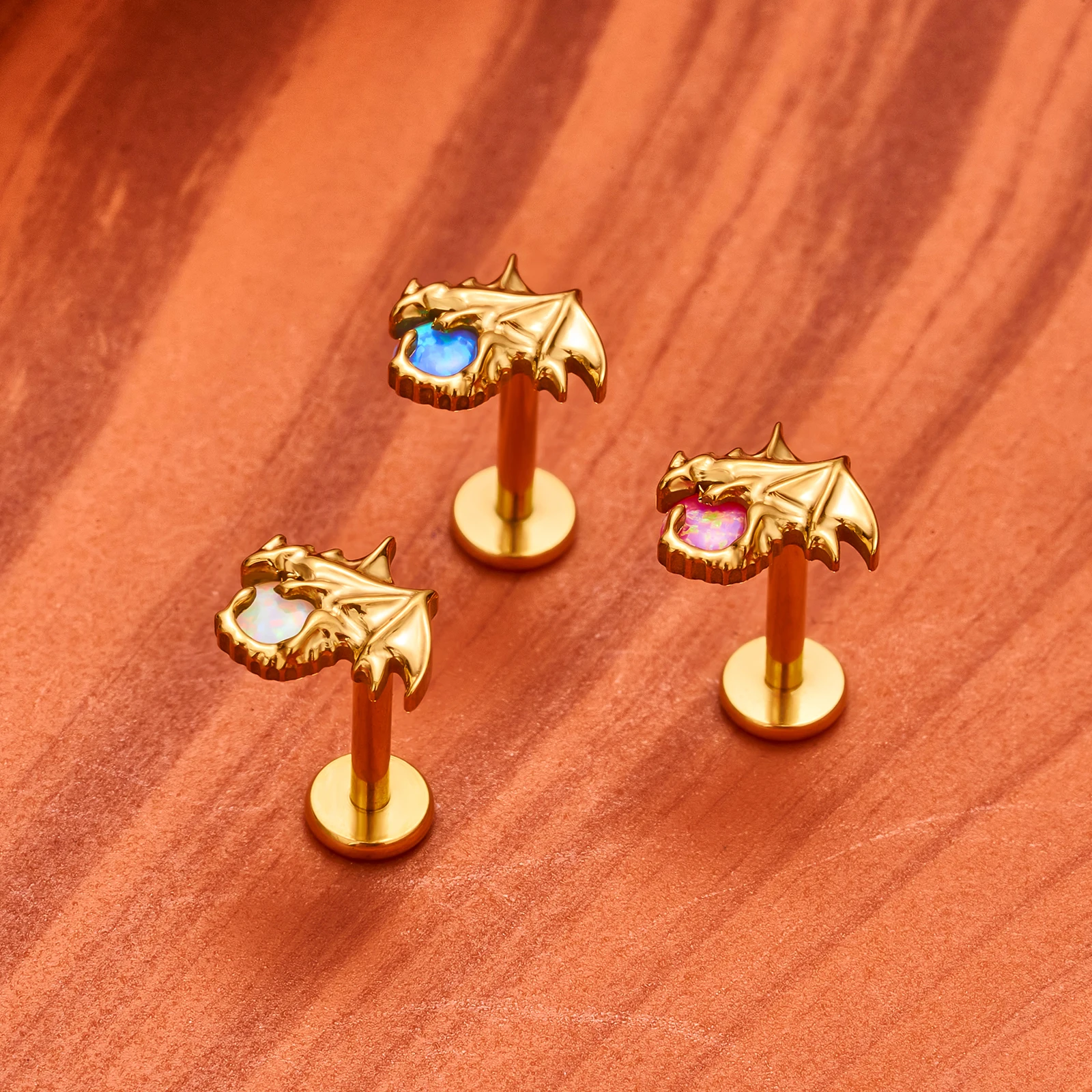 New G23 Titanium Piercing 16G 18G Ptersosaur Dragon Hug Opal Nose Ear Stud Earrings Women Helix Tragus Cartilage Body  Jewelry image 3