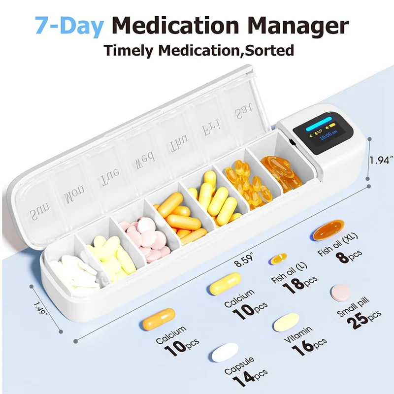 

7-дневный ежедневный дозатор таблеток с поддержкой Bluetooth и сигнализацией, готовый к путешествию органайзер для таблеток ABDJ-Smart с интеграцией приложения