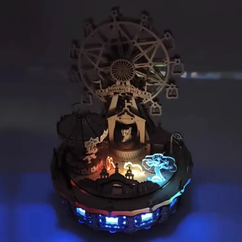 

Dreamland Amusement Park 3D Wooden Puzzle Rotatable Ferris Wheel Carousel Music Light DIY Decoration Toy Gift for Kid Teen Adult