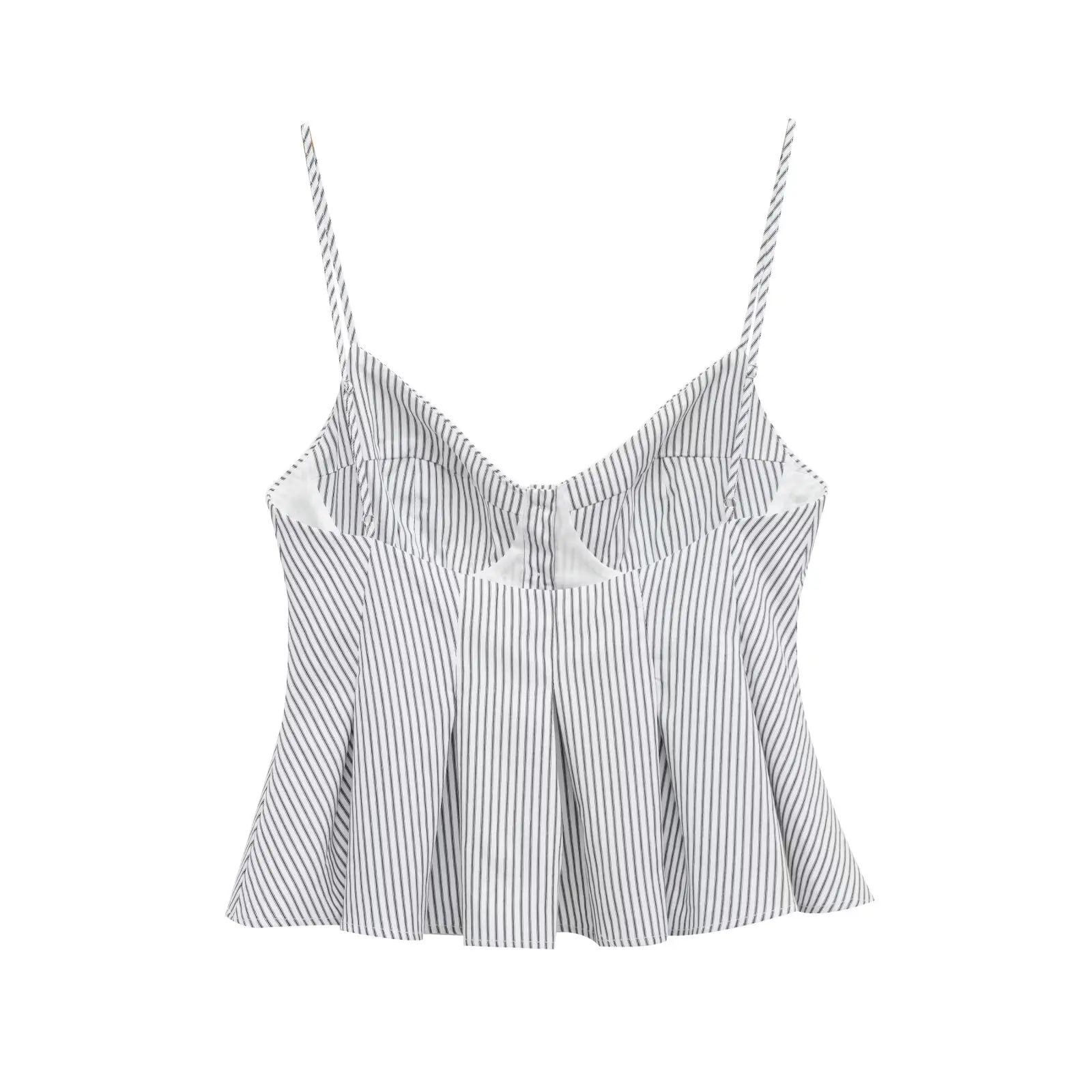 Zevity 2025 여성 세련된 섹시한 민소매 스트라이프 프린트 슬링 Camis 탱크 레이디 싱글 브레스트 플리츠 슬림 셔츠 블라우스 탑 LS2618