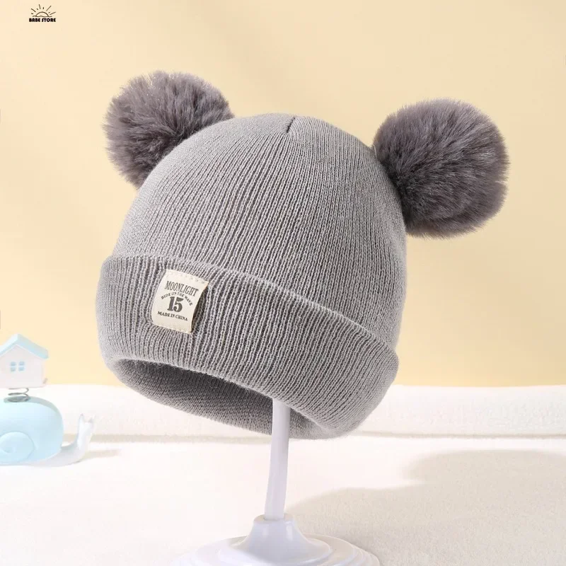 Solid Color Wool Knitted Bonnet Bebe Newborn Baby Hat Pompom Cute Winter Hat For Kids Boys Girls Children Warm Beanie Cap 0-3Y