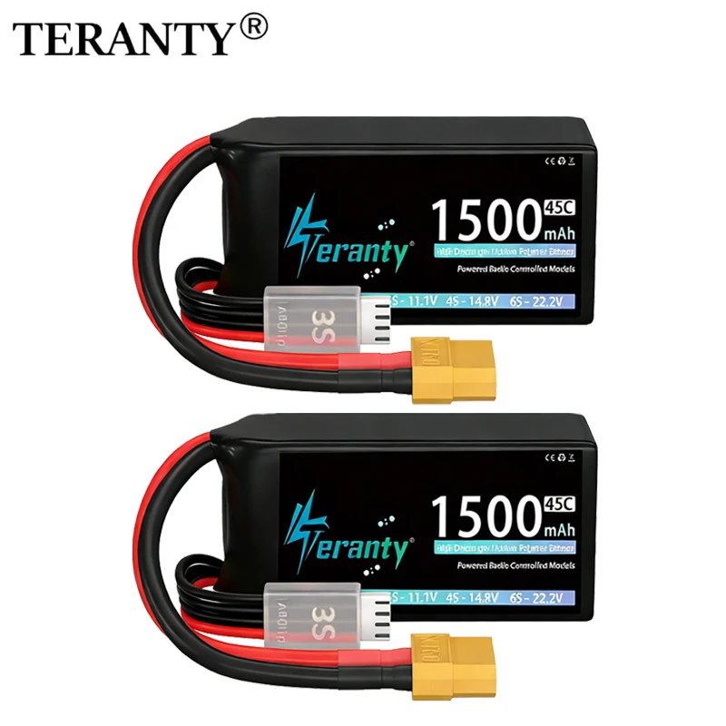 1/2pcs TERANTY 3S 1500mAh Shorty Lipo Battery 11.1V 45C with T/XT30/XT60 Plug for RC Car Truck Drone Airplane FPV RC Hobby Parts