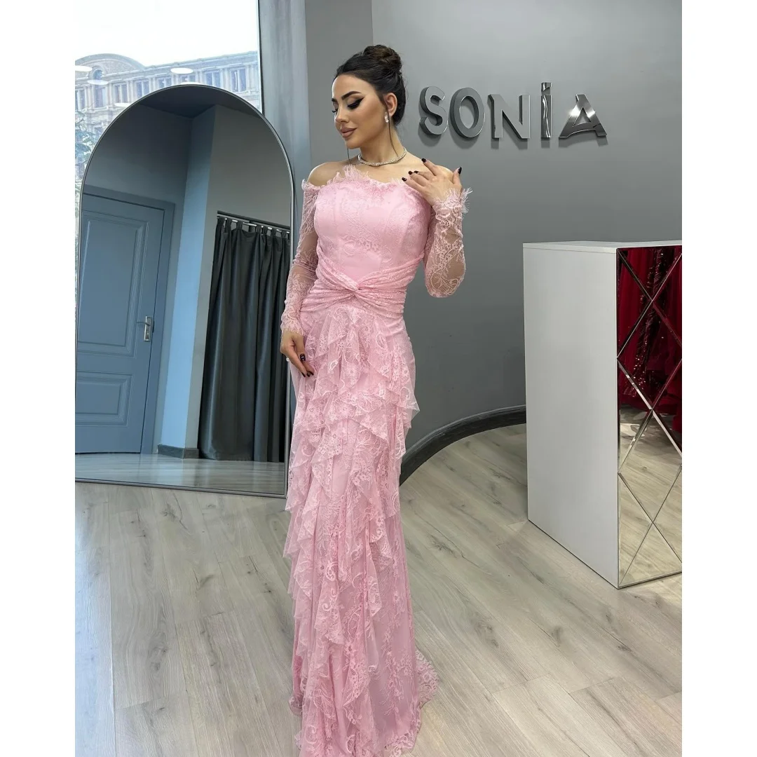

Mina Customized Pink Long Dresses for Special Occasions Tube Top Prom Dress Ruffles Elegant Party Dresses 2026 Backless Evening