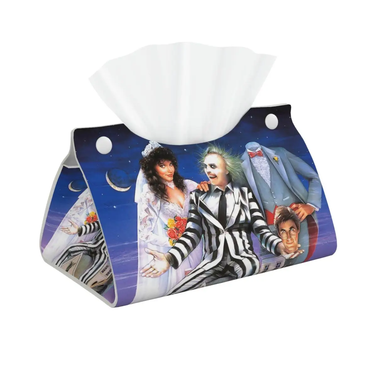 Custom Horror Film Beetlejuices Tissue Box Cover Rectangular PU Leather Tim Burton Facial Tissues Holder for Car