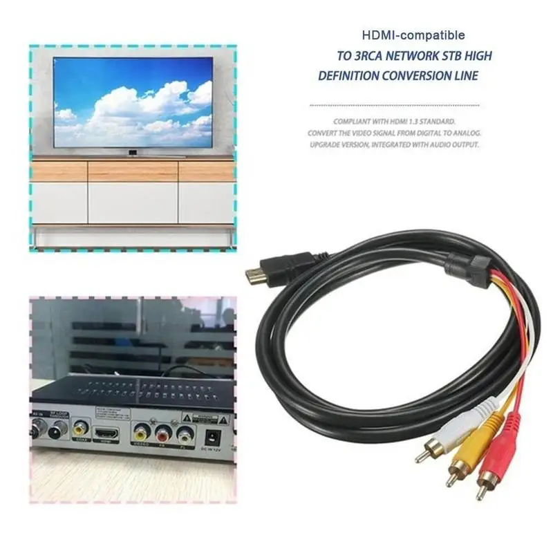 1.5m Signal Transmitter HDMI-compatible Male 3 RCA Male Component Audio Video Cable For HDMI TV Set-Box DVD Laptop