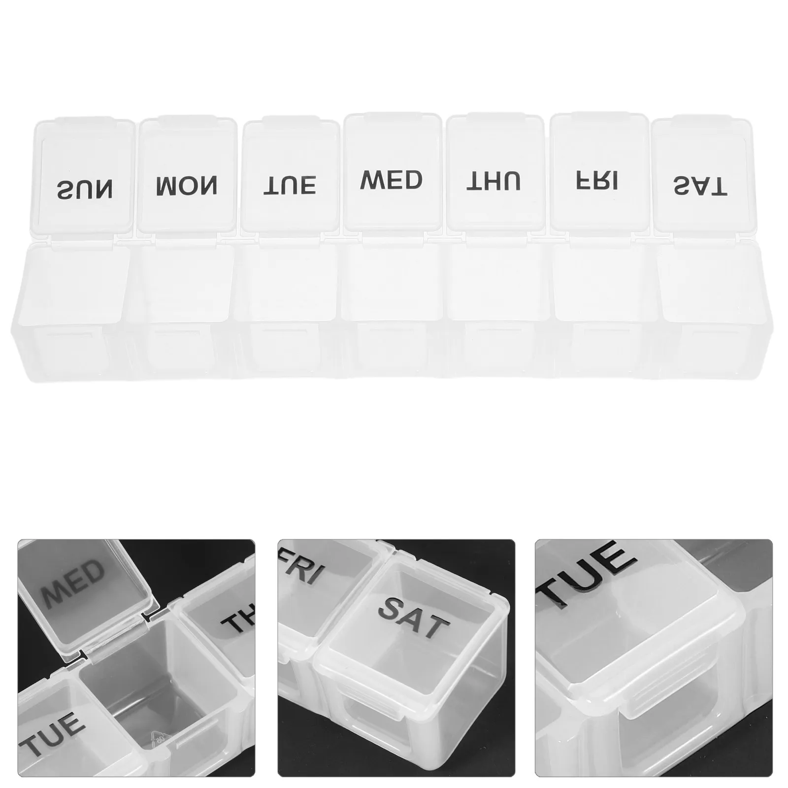 

1pc 7 Day Pill Organizer Travel Pill Box Weekly Pill Case for Medicine Vitamins Large 7 Compartments Transparent Long Strip