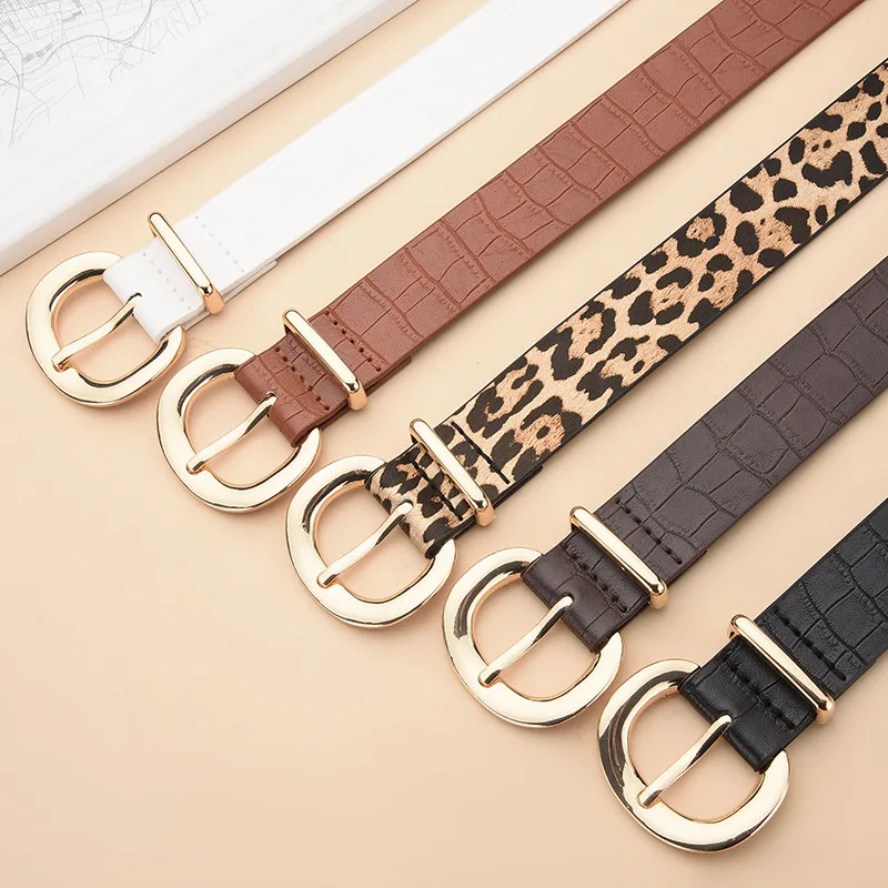 Cinturones con hebilla dorada Retro con patrón de cocodrilo, cinturones versátiles a la moda para mujer, faldas vaqueras informales, cinturón para mujer de 105cm