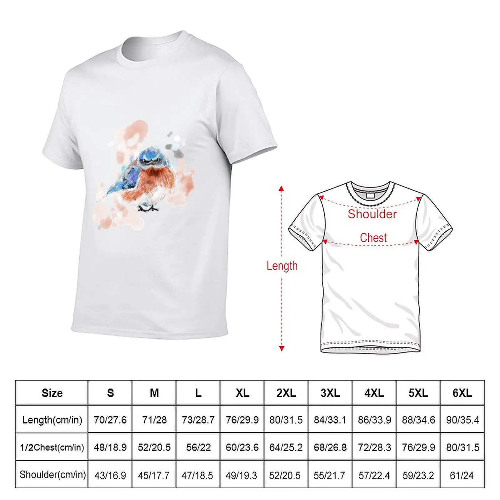 Blue and red watercolour bird. T-shirt graphics oversized tees customs T-shirts for men cotton