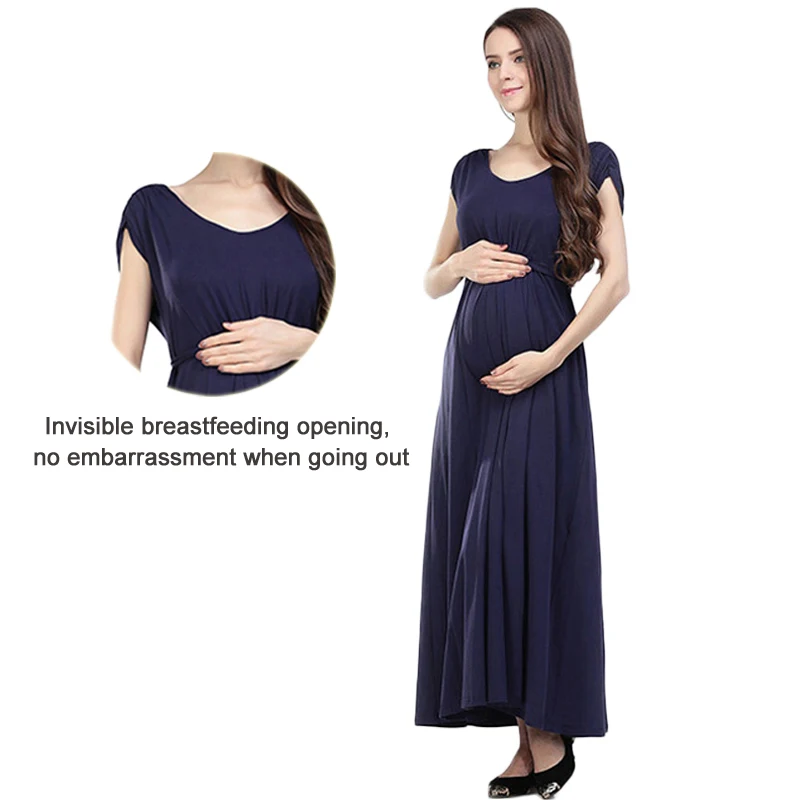 

Summer Maternity Long Dress Soft Modal Breastfeeding Maxi Dress Evening Party Nursing Dress Photoshoot Clothing Invisible Zipper