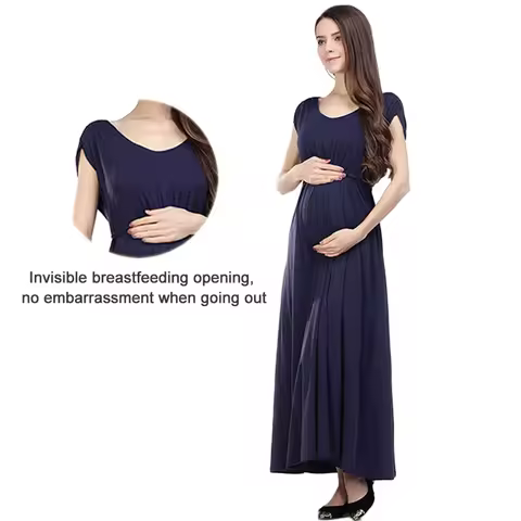 Summer Maternity Long Dress Soft Modal Breastfeeding Maxi Dress Evening Party Nursing Dress Photoshoot Clothing Invisible Zipper