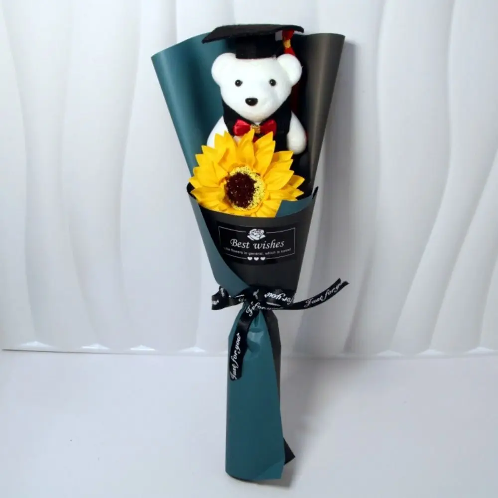 

New Cute Graduation Bear Bouquet Stunning Sunflower Soap Bouquet Gift Cartoon Lovely Bear Teacher's Day