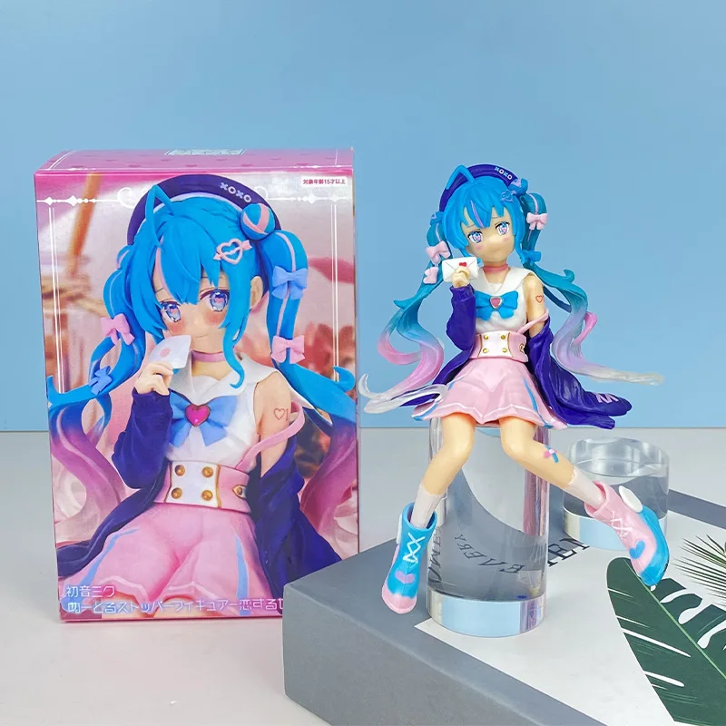 Nowa figurka akcji Hatsune Miku, figurka anime, różowa sakura, pozycja siedząca, model z PVC, zabawka, dekoracja, kolekcjonerski prezent.