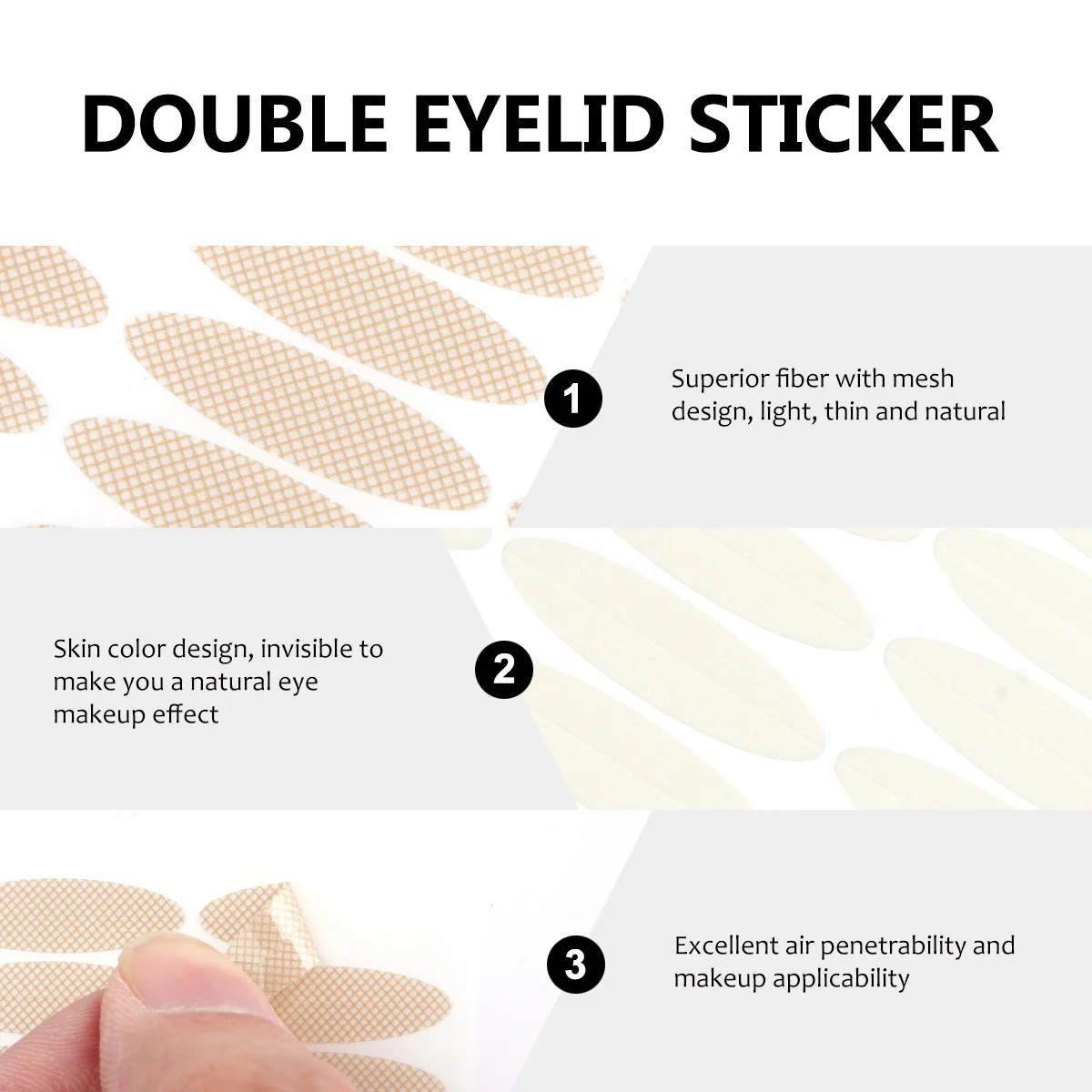 12pcs Double Eyelid Tape Invisible Mesh Fiber Skin Color Eyelid Stickers For Women Natural Look Makeup Tool Included