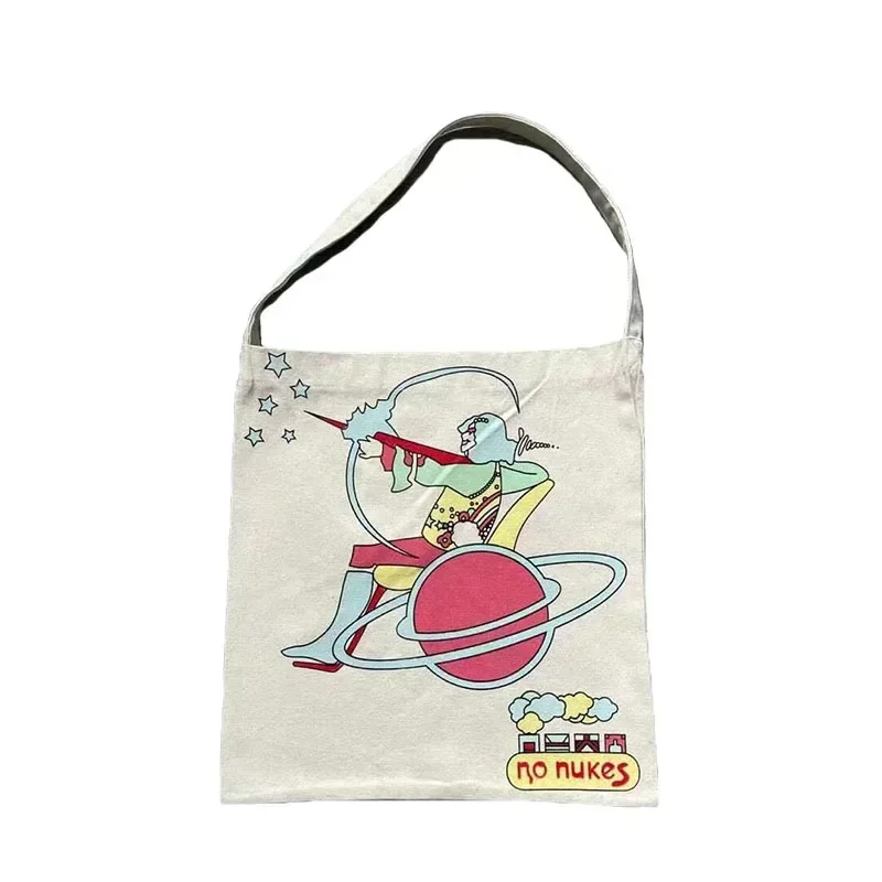 

25ss Spring Autumn Fashion Retro Travel Canvas Cute Oil Painting Couple Carrying Shoulder Bag Hirata and Hiroshi Non Kapital