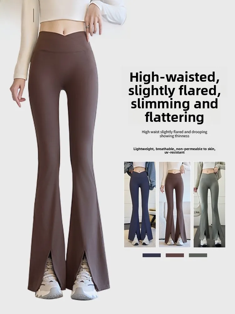 

High Waist Yoga Pants Women's Spring Autumn Flared Pants Tummy Control Base Layer ark Skin Pants Women's Outerwear