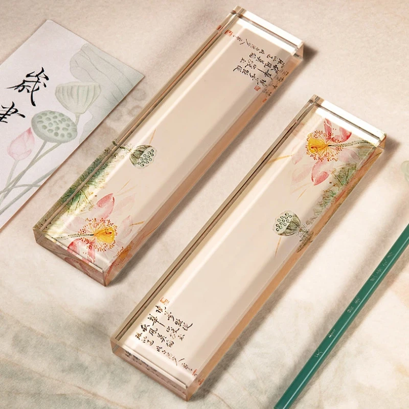 colorful-painted-crystal-paperweight-thick-heavy-with-peach-lotus-pattern-for-calligraphy-gift-chinese-style-study-utensils