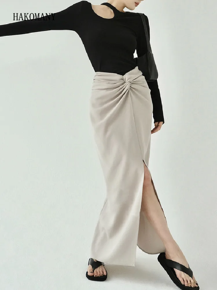 

2023 Women Package Hips Ankle-length Long Skirts Sexy Ruched V high Waist Folds Front Slit Pencil Skirt