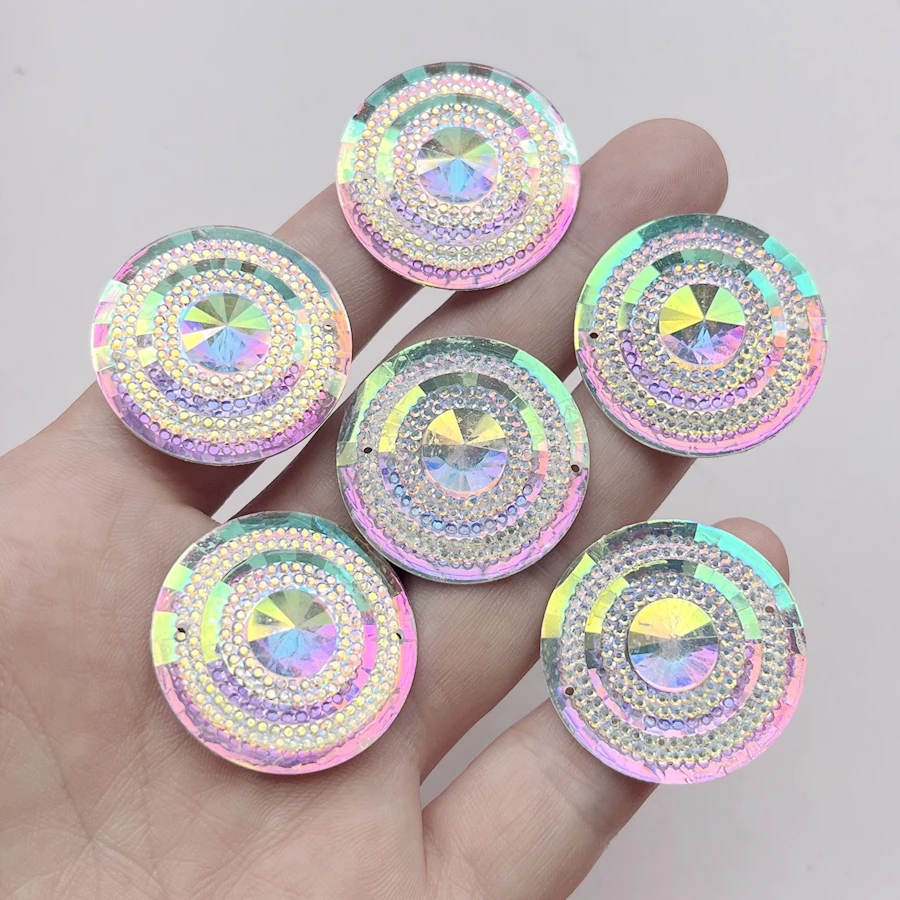 30mm Shiny AB Color Round Resin Sewing Rhinestone diy Jewelry Earrings Accessories Wedding Charm Decorative scrapbook 10pcs/lot