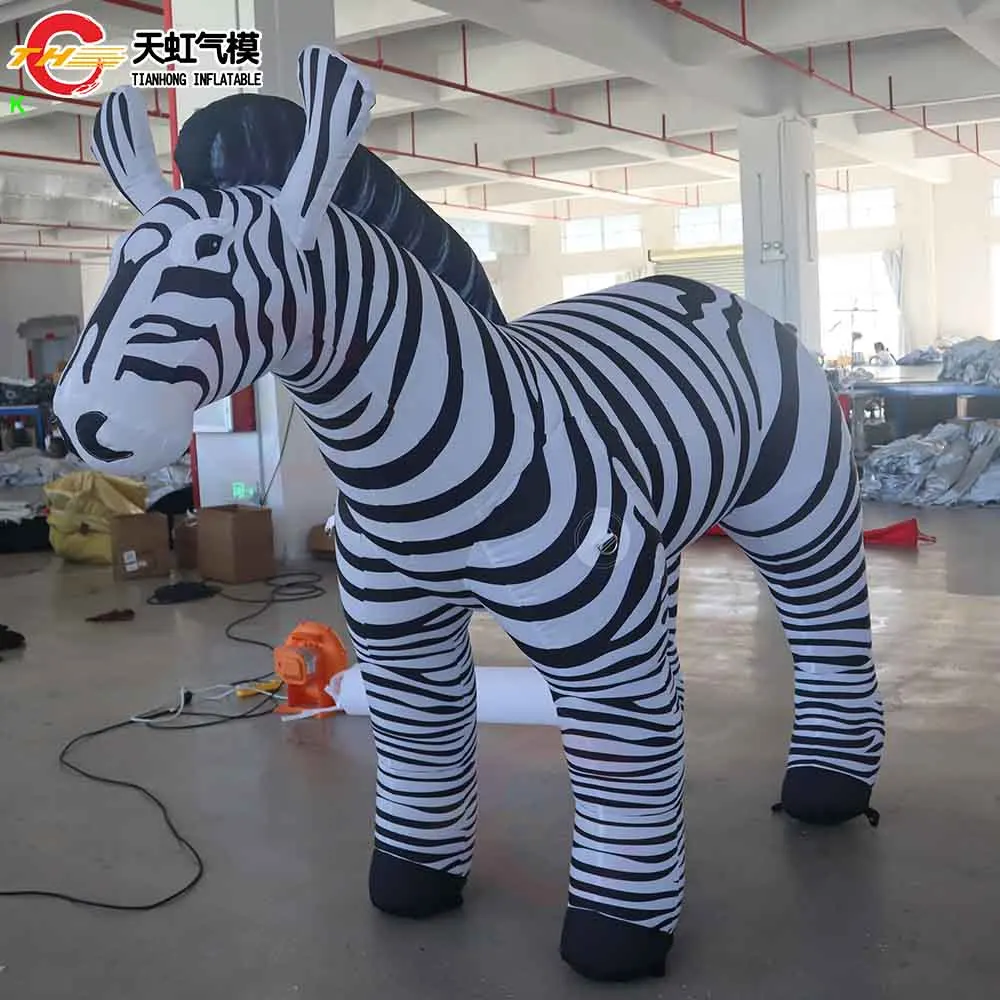 Modelo de zebra inflável em tamanho real, envio rápido, feito sob encomenda, réplica de animal inflável, soprador de ar com ventilador grátis