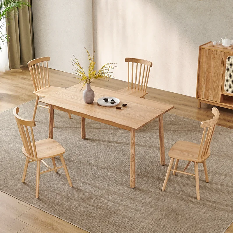 Cream wind solid wood dining table household log color all ash wood dining table restaurant table chairs