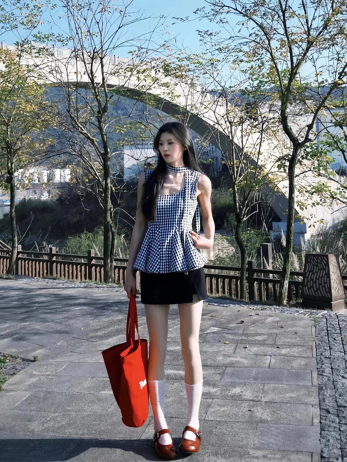 Summer Korean Style Sweet Checkered Top And Skirt Set Women's Fashion Outfit Miniature Beautiful OOTD Complete Ensemble
