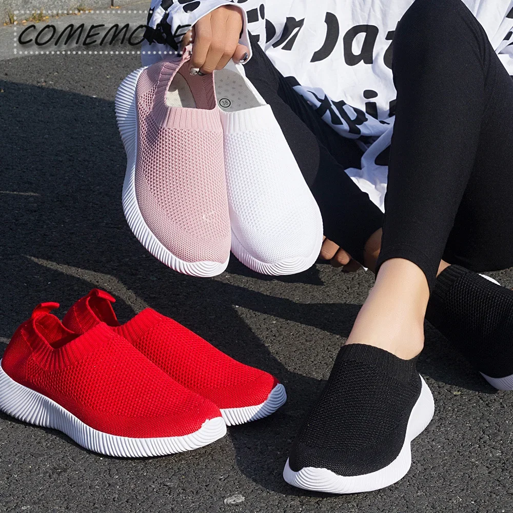 

Весенняя женская обувь 2024, вязаные носки, кроссовки, повседневные дышащие туфли на плоской подошве для женщин, обувь для бега с круглым носком, большой размер 43