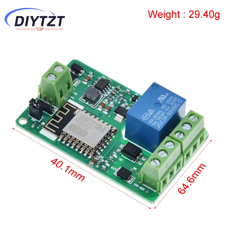 Green ESP8266 Relay Module 10A 220V Network Relay WIFI Module Input DC 7V~30V 4 Layers Board TVS Input Automatic Protection