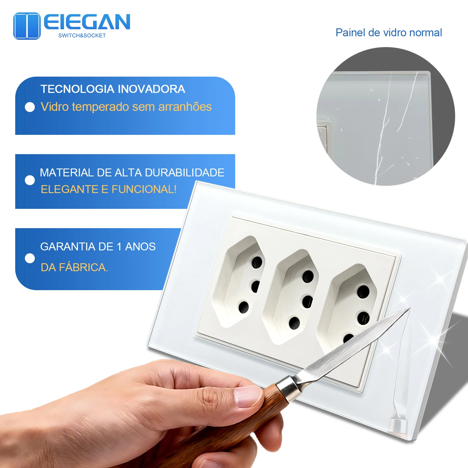 ELEGAN 118mm White Brazil Tempered Glass Standard Outlet Dual Usb Type C Wall Socket Light Switch Switzerland 10A 20A Home decor view 3