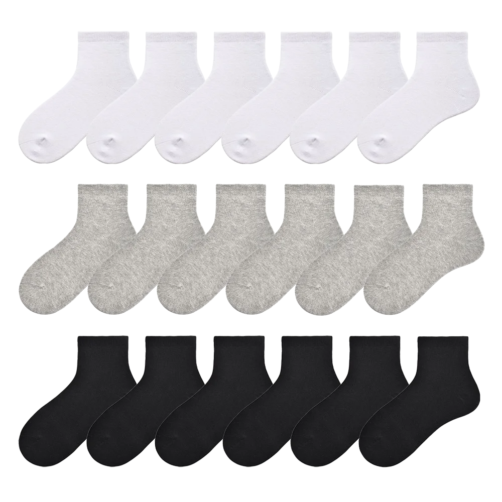 Children Boys Girls Cotton Above Ankle Sport Socks Soft Sweat Plain Stitch Athletic Spring Autumn Winter White Rray Black