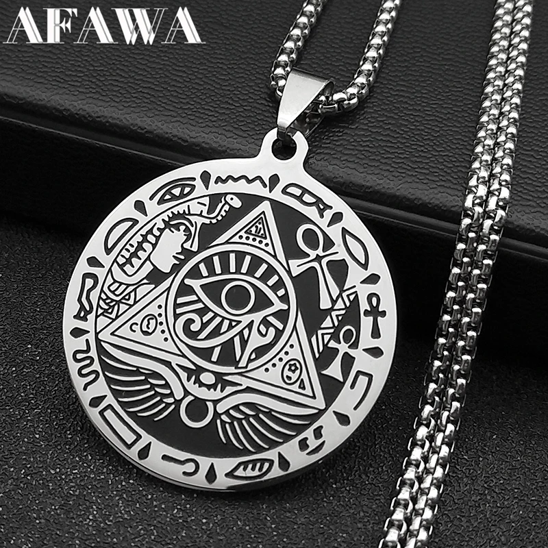 

Egyptian Eye of Horus Amulet Medal Pendant Necklace for Women Men Stainless Steel Anka Cross Chain Necklaces Jewelry N2595-4S02