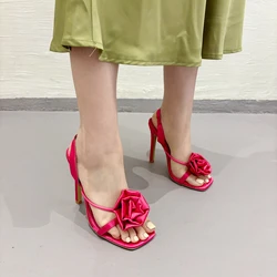 Sexy Roses Stiletto donna sandali con tacco alto elegante quadrato Open Toe Slingback Ladies Dress scarpe da festa di nozze