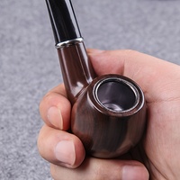 Wood grain curved pipe, imitation ebony with circle pipe, smooth iron pot, rubberwood wood wood grain tobacco hopper, accessorie