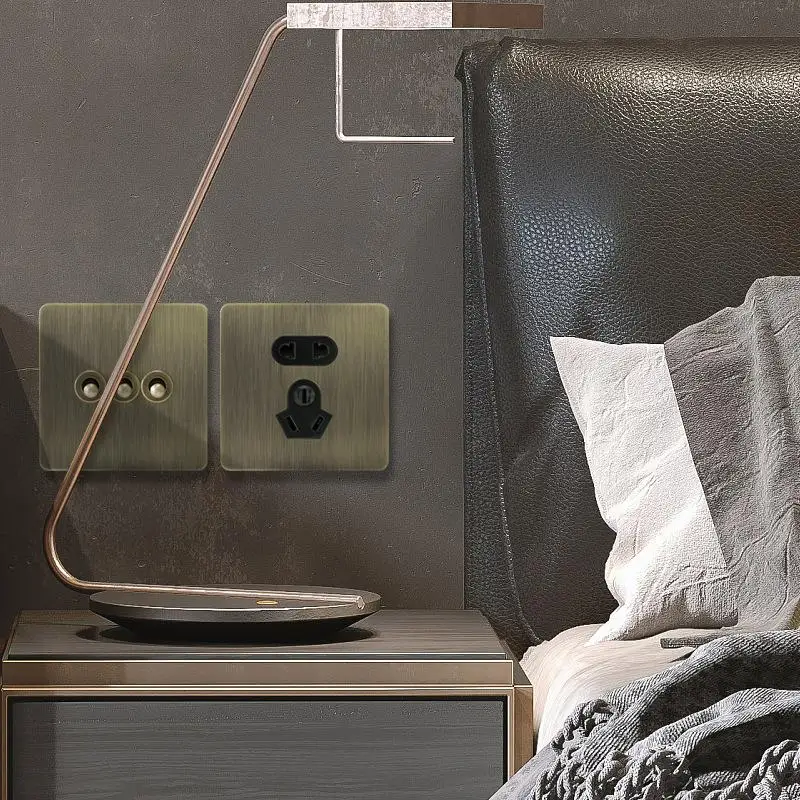 الرجعية الاتحاد الأوروبي لوحة معدنية الجدار تبديل مفتاح الإضاءة المقبس، البرونزية العتيقة الفولاذ المقاوم للصدأ الجدار مفتاح الإضاءة