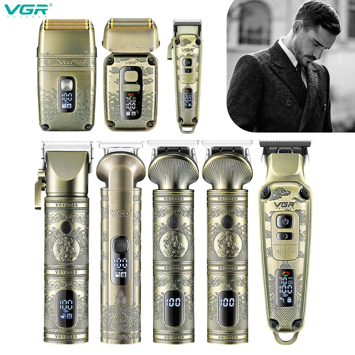 VGR الرجال الرجعية بوتيك قص الشعر النحت دفع قطع تصفيف الشعر صالون المنزل النفط رئيس قص الشعر كامل الجسم الشعر التشذيب