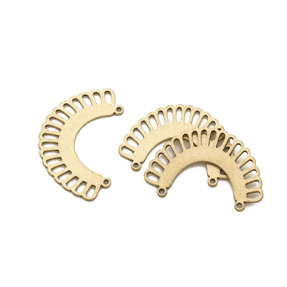 10Pcs Raw Brass Moon Shape Multi Stranded Hole Connector Arched Half Round Link Component for Earring Necklace Jewelry Making