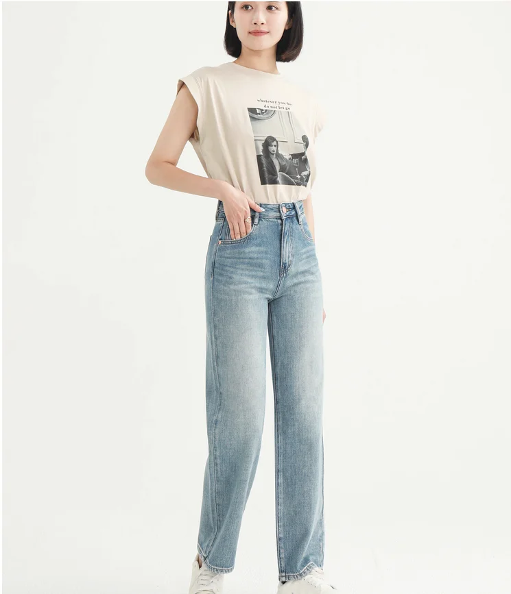 Early Autumn New Straight Women's Jeans Show Thin and Loose Waist