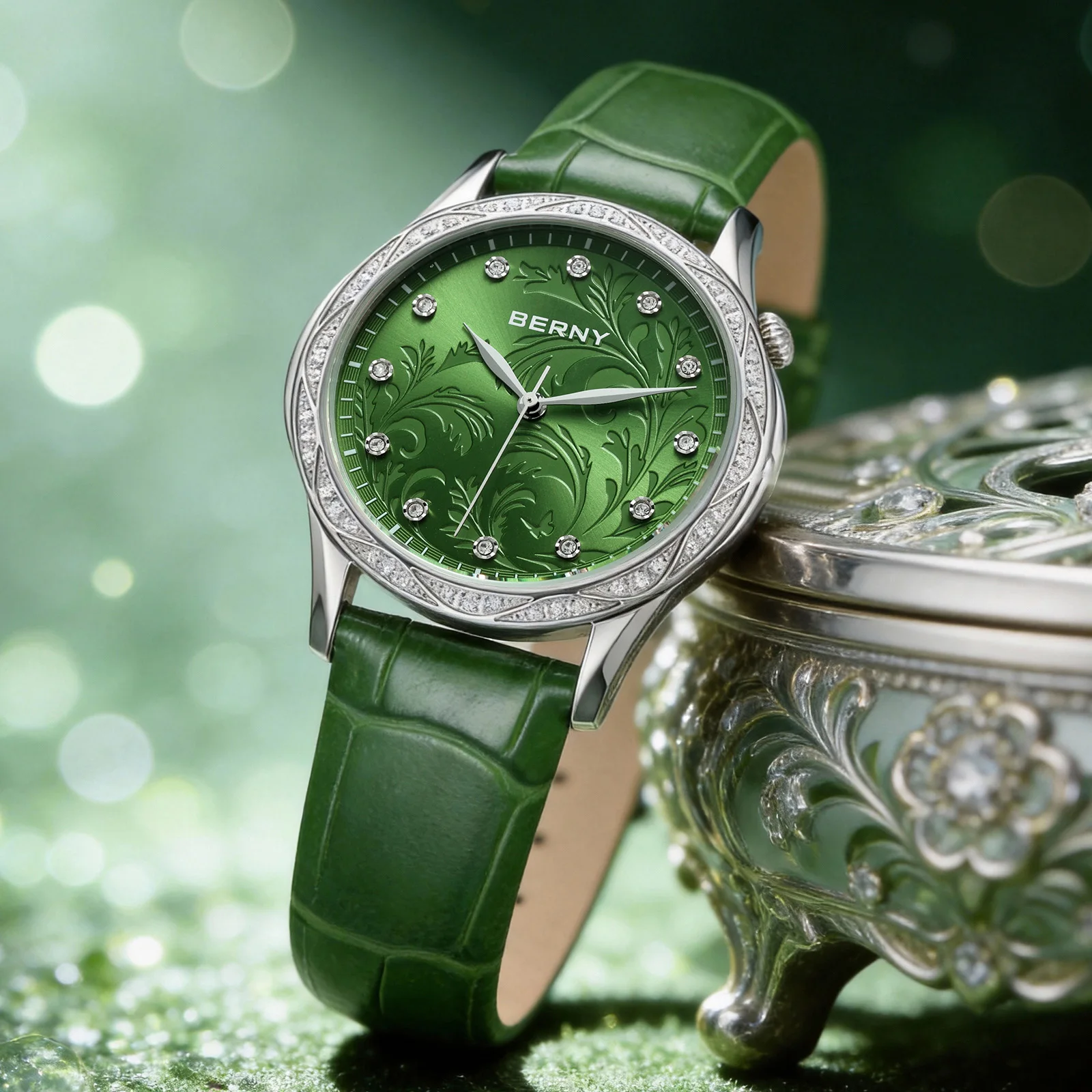 BERNY レディース クォーツ時計 グリーン ペタル アカ - Luxury Watch With Green Dial のレビューと価格