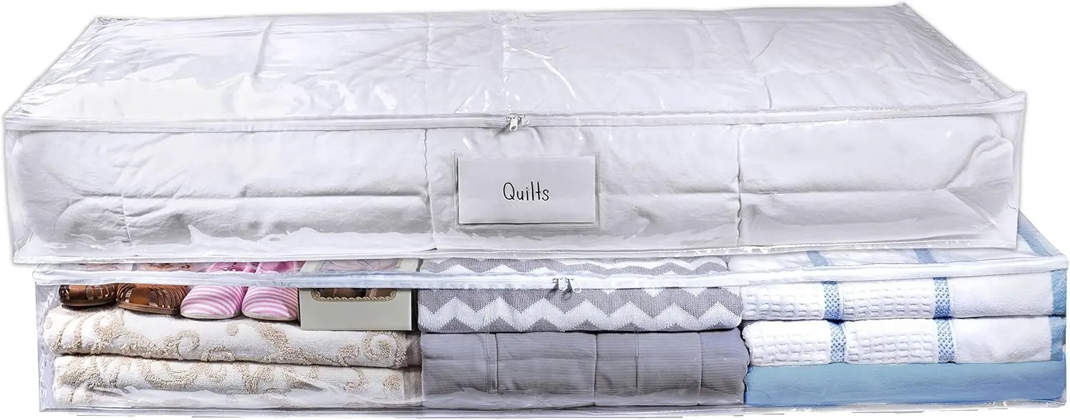 Clear Underbed Storage Bag, 2-Pack: Durable Vinyl, Dust-Proof & Moisture-Proof with Label Pocket