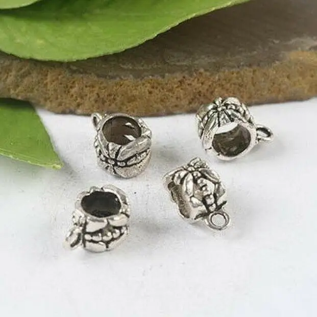 30pcs 6x10mm,loop:1.5mm,hole:4mm Tibetan silver color crafted pattern bail connector H0871