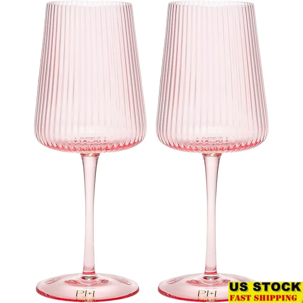 

Elegant Ribbed Wine Glass Set of 2 18-Ounce Fluted Glassware Red White Rosé Perfect Gatherings or Self-Care