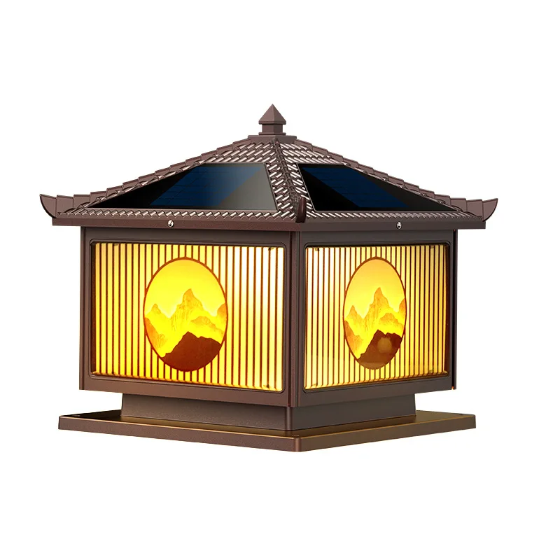 

Solar stigma lamp Outdoor waterproof lighting New rural ancient style gate Courtyard villa fence Pillar lamp