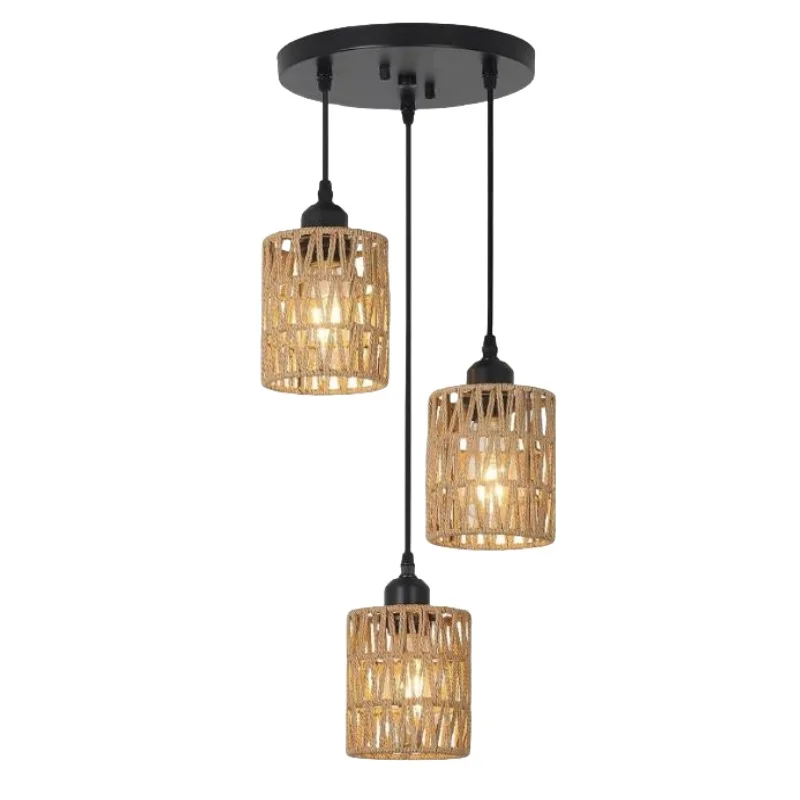 

3 Heads Design Hemp Rope Woven Chandelier Popular Style Ceiling Light Apply for Home Decor for Living Room Home Lighting Fixture