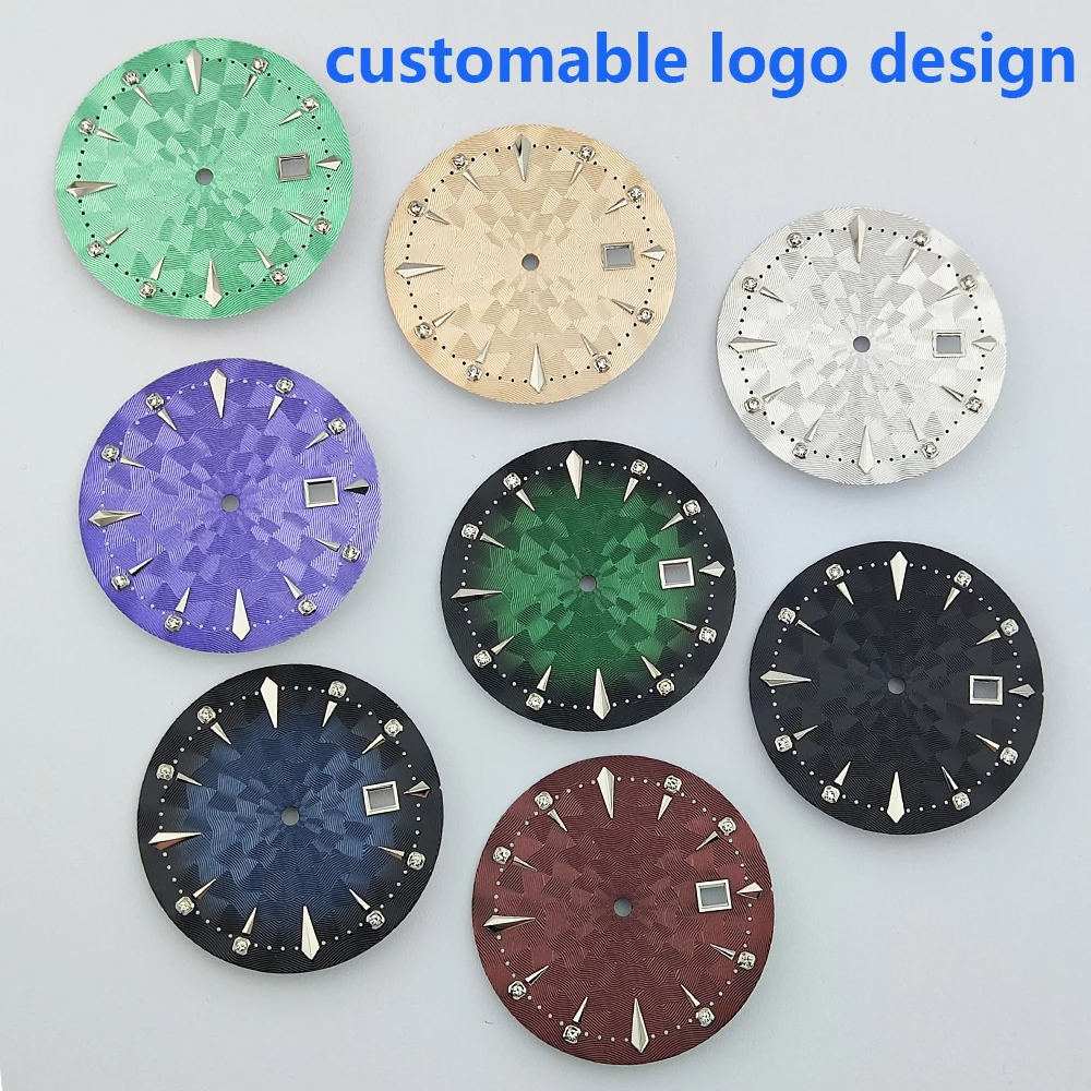 

Циферблат для часов 35 мм, коктейльный циферблат, с бриллиантовыми вставками, подходит для механизмов NH35/NH36, аксессуары для часов
