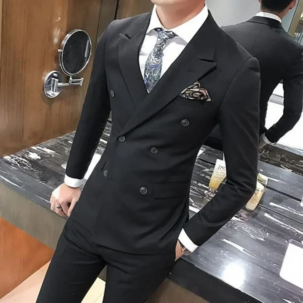 

Men's Suit Korean Style Slim 2 Piece Fit Business Small with Trousers Professional Formal Wear Groomsmen Bridegroom Wedding Suit