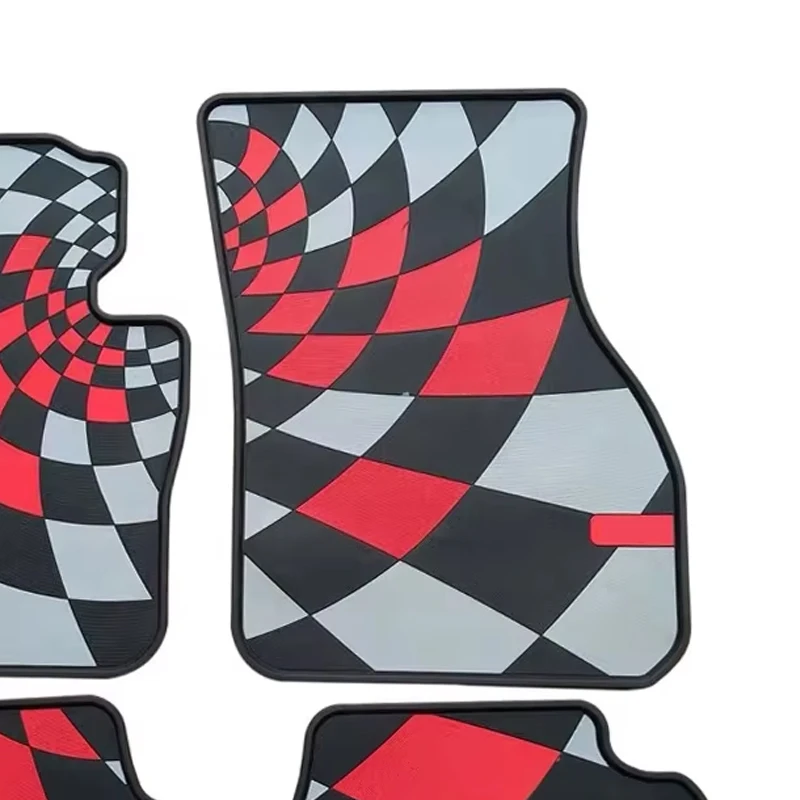 High Quality Rubber material Floor Mat Red Checkered JCW Style Clubman Mini  Cooper F56 F57 (4PCS/SET)