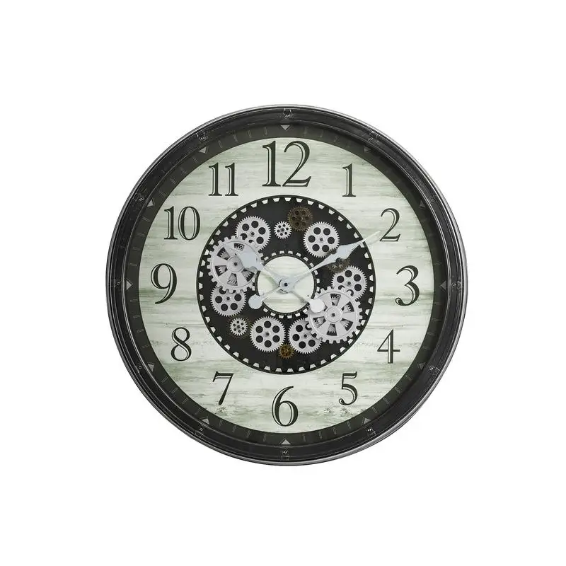 30" Round Oversized Wall Clock, Gear Mechanism, Brown Transitional Design