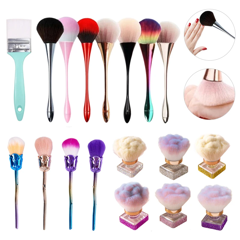 1pc Nail Dust Cleaning Brush Professional Nail Art Make Up Brushes Long-Handled Fluffy Dust Removal Manicure Tools