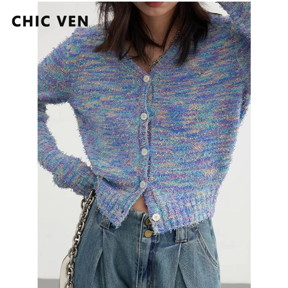 

CHIC VEN Fashion Women Cardigan New V-neck Long Sleeved Knitted Sweaters Ladies Short Jumpers Spring Autumn 2024